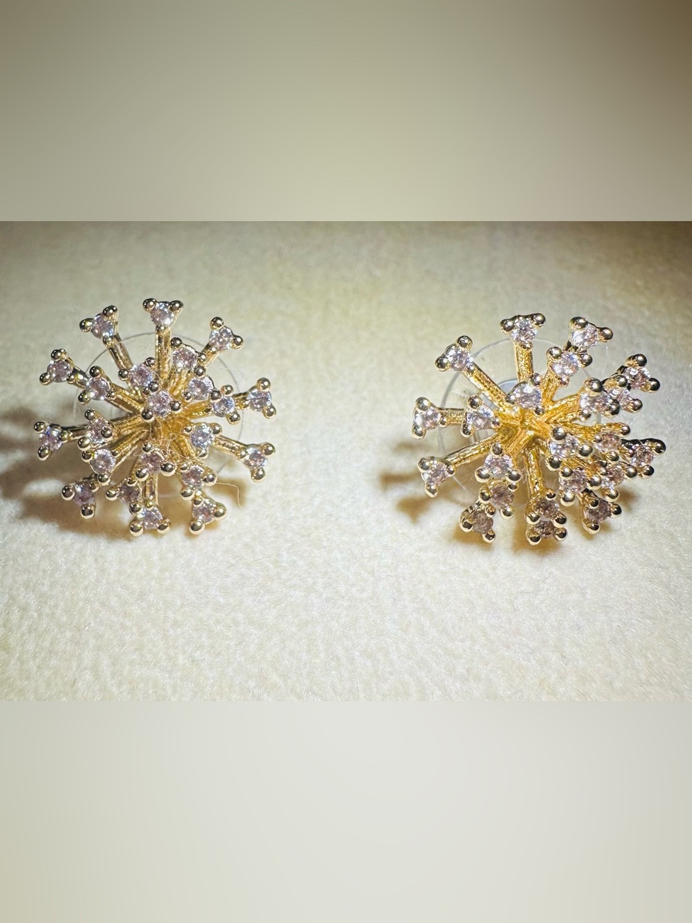 Gold and Clear Burst Stud Earrings - Women Jewelry